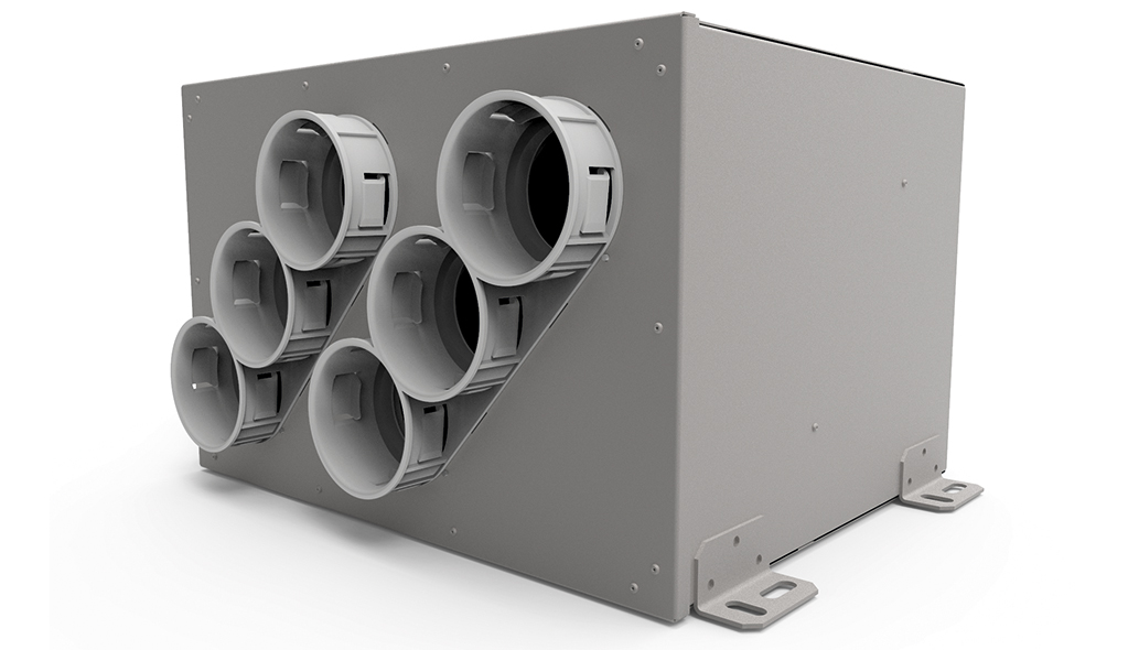 GD70 - Geluiddempend verdeelplenum opbouw met 3xØ70